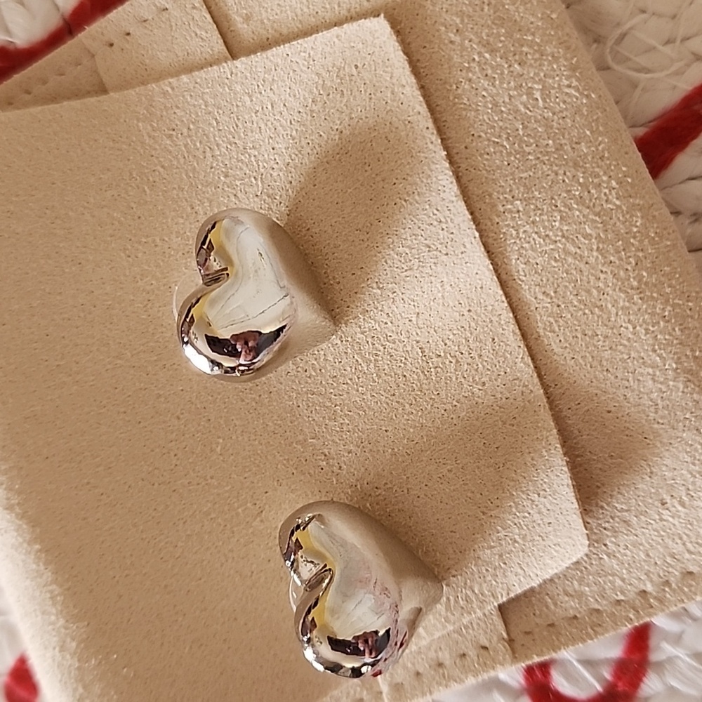 Silver Heart Stud Earrings - Picture 4 of 4